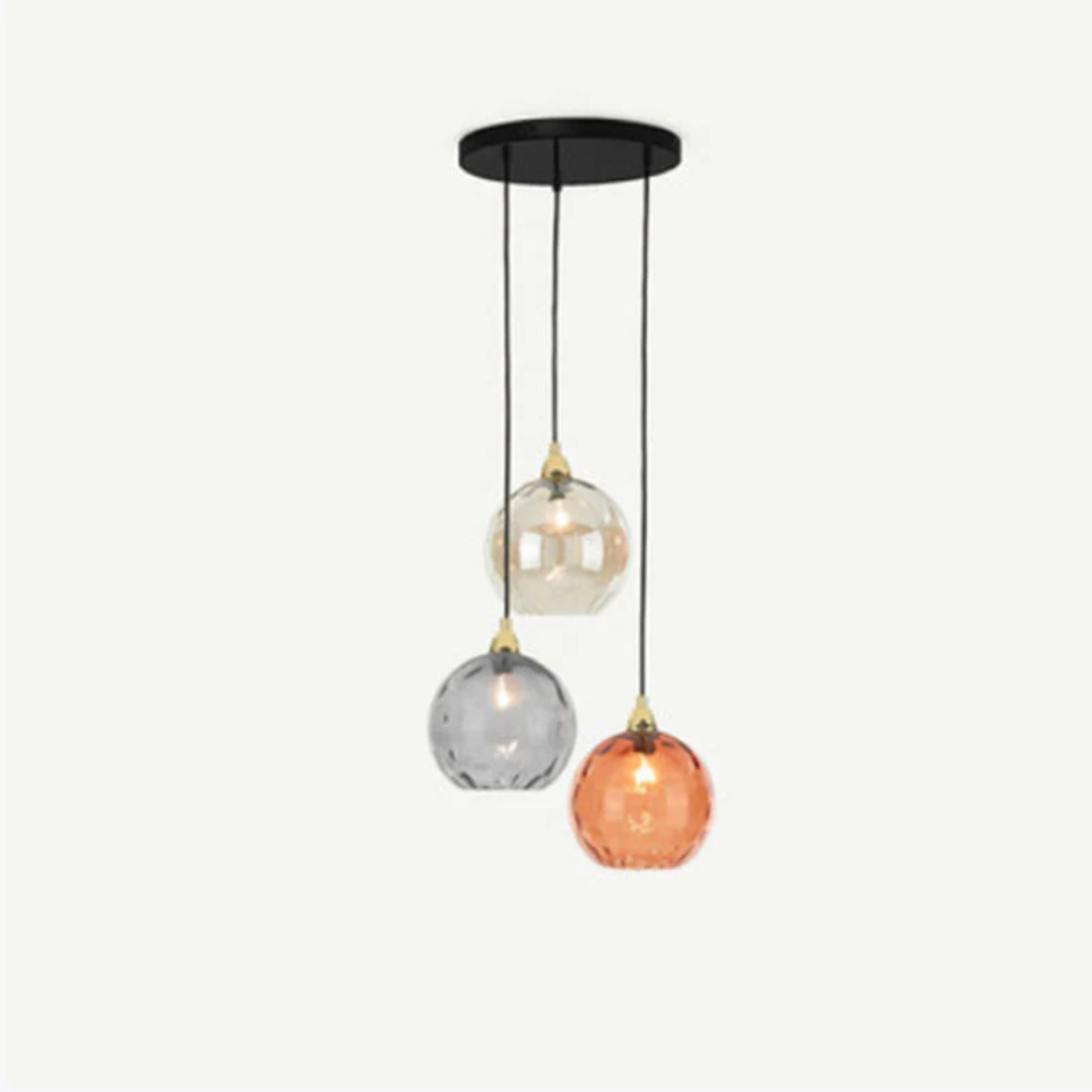 Modern adjustable pendant light, three lamps in a graceful cascade style.