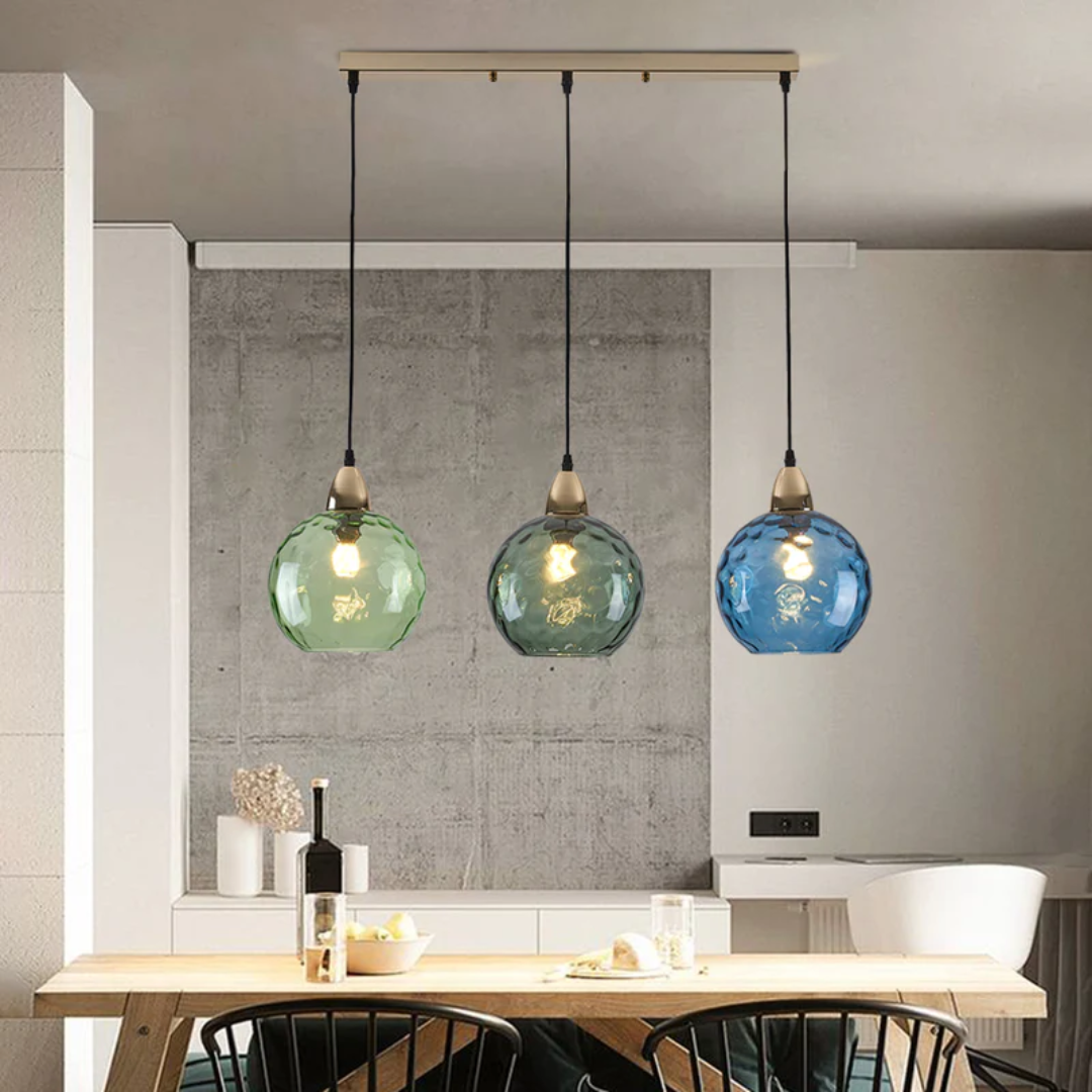 Modern LED cascade pendant light, three bright lamps for living or dining room.