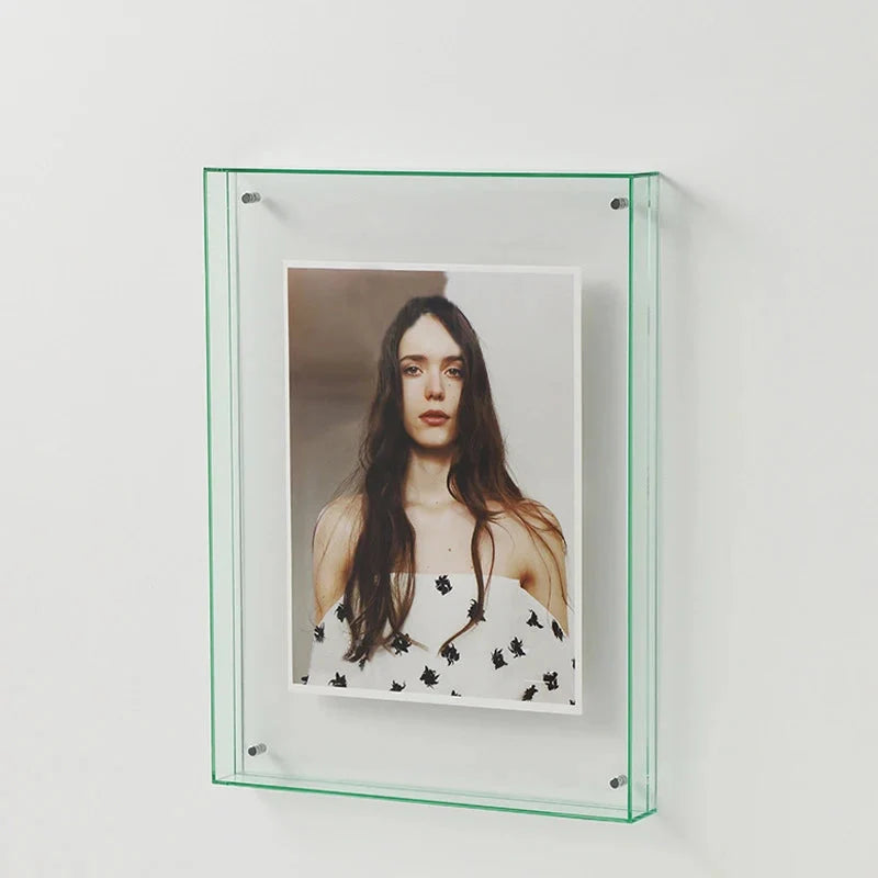 Floating acrylic picture frame featuring a modern design and eye-catching vibrant colorful edges.