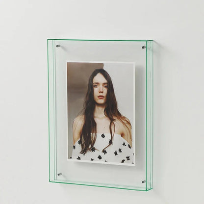 Floating acrylic picture frame featuring a modern design and eye-catching vibrant colorful edges.