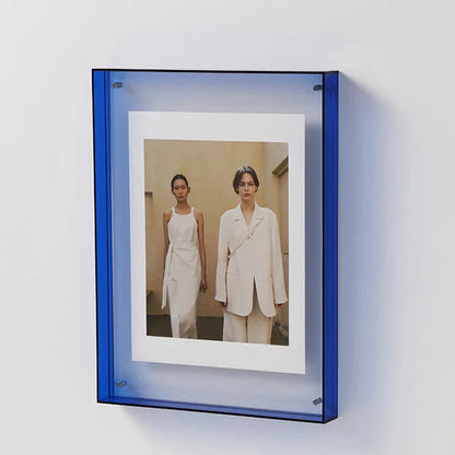 Stylish acrylic photo frame with brilliant, vibrant edge colors, ideal for modern home decor and displaying photos.