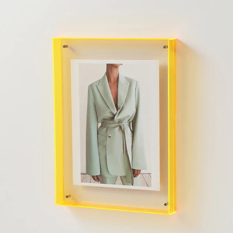 Colorful modern acrylic frame, a sleek home accent with vibrant edges to showcase your favorite photos.