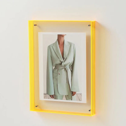 Colorful modern acrylic frame, a sleek home accent with vibrant edges to showcase your favorite photos.