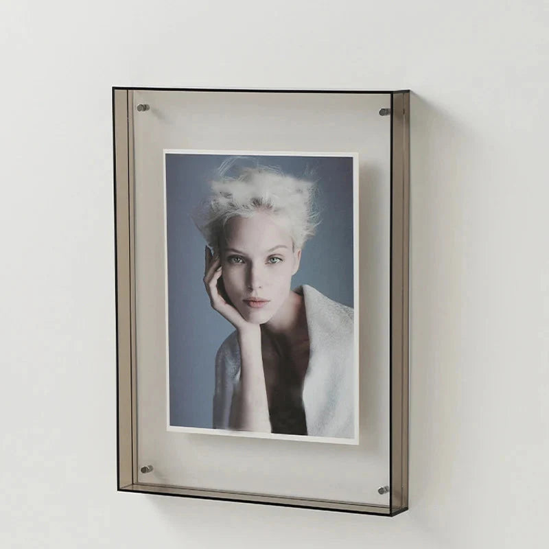 Acrylic picture frame for wall decor, featuring a modern aesthetic and vibrant, colorful edge design.