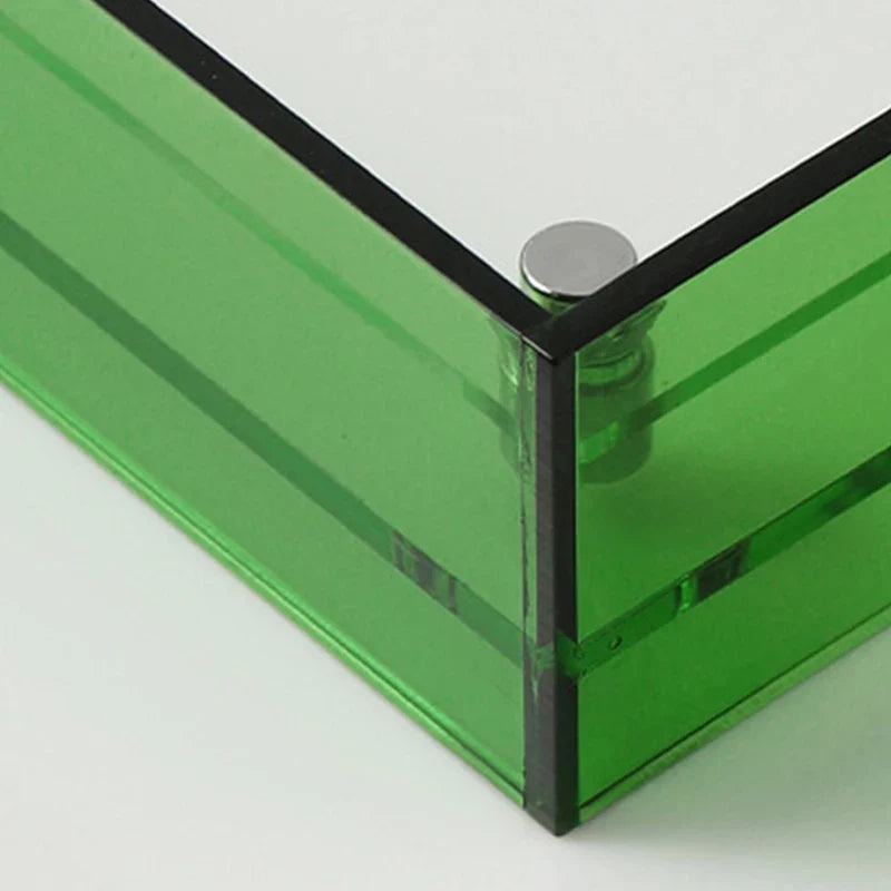 Elegant acrylic photo frame with distinct vibrant edge colors, adding a modern touch to any room decor.