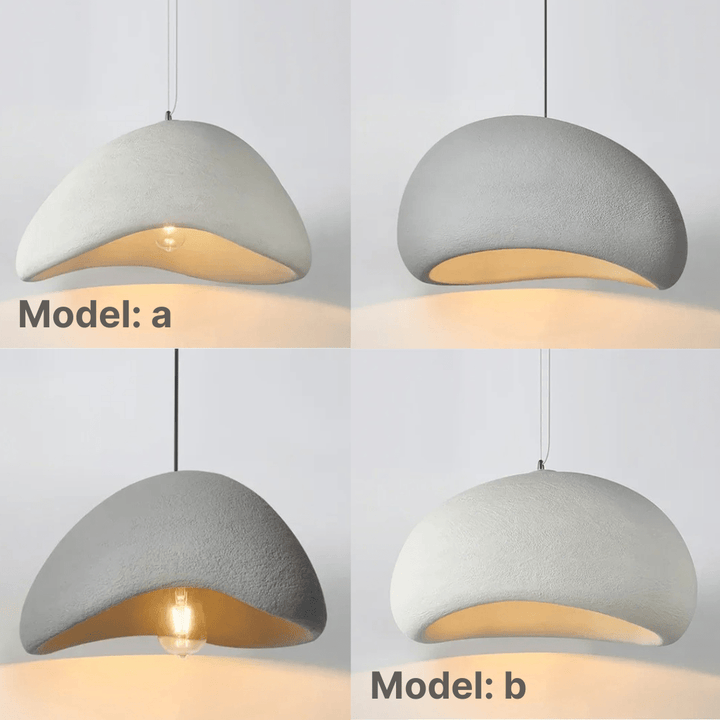 Dimmable LED pendant light, adjustable height, modern design for living room interior lighting.