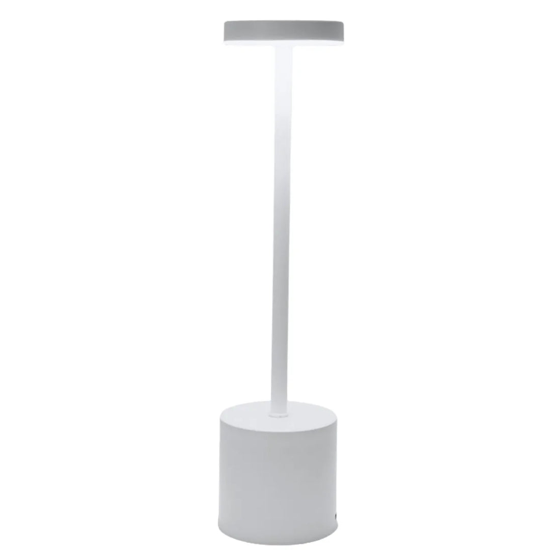 Black wireless LED table lamp, dimmable touch control. Rechargeable for modern bedroom, office, or outdoor lighting.