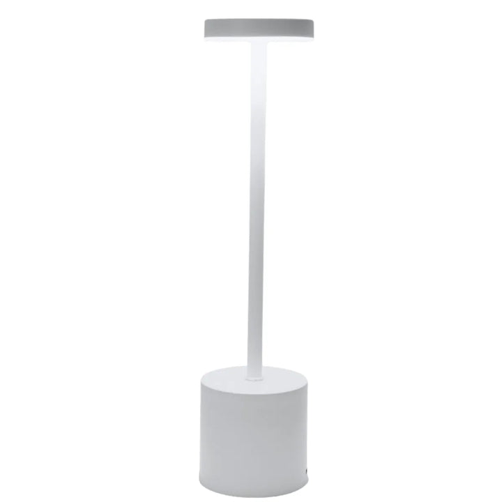 Black wireless LED table lamp, dimmable touch control. Rechargeable for modern bedroom, office, or outdoor lighting.