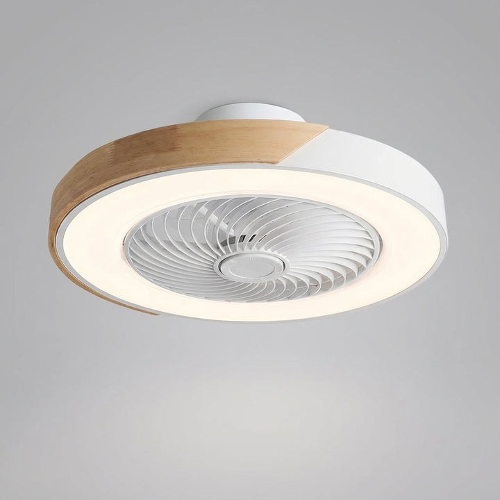 Sleek modern bladeless ceiling fan light with quiet LED, adds a contemporary touch to any indoor space.
