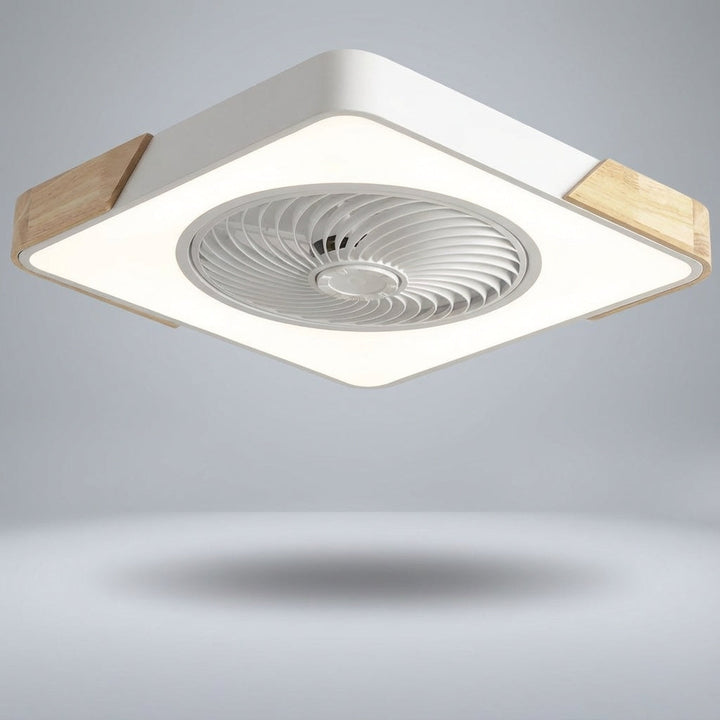 Whisper-quiet bladeless ceiling fan & LED light fixture, remote control, ideal for serene home environments.