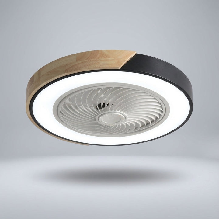 Energy-efficient bladeless ceiling fan with bright LED light, quiet operation & remote control.