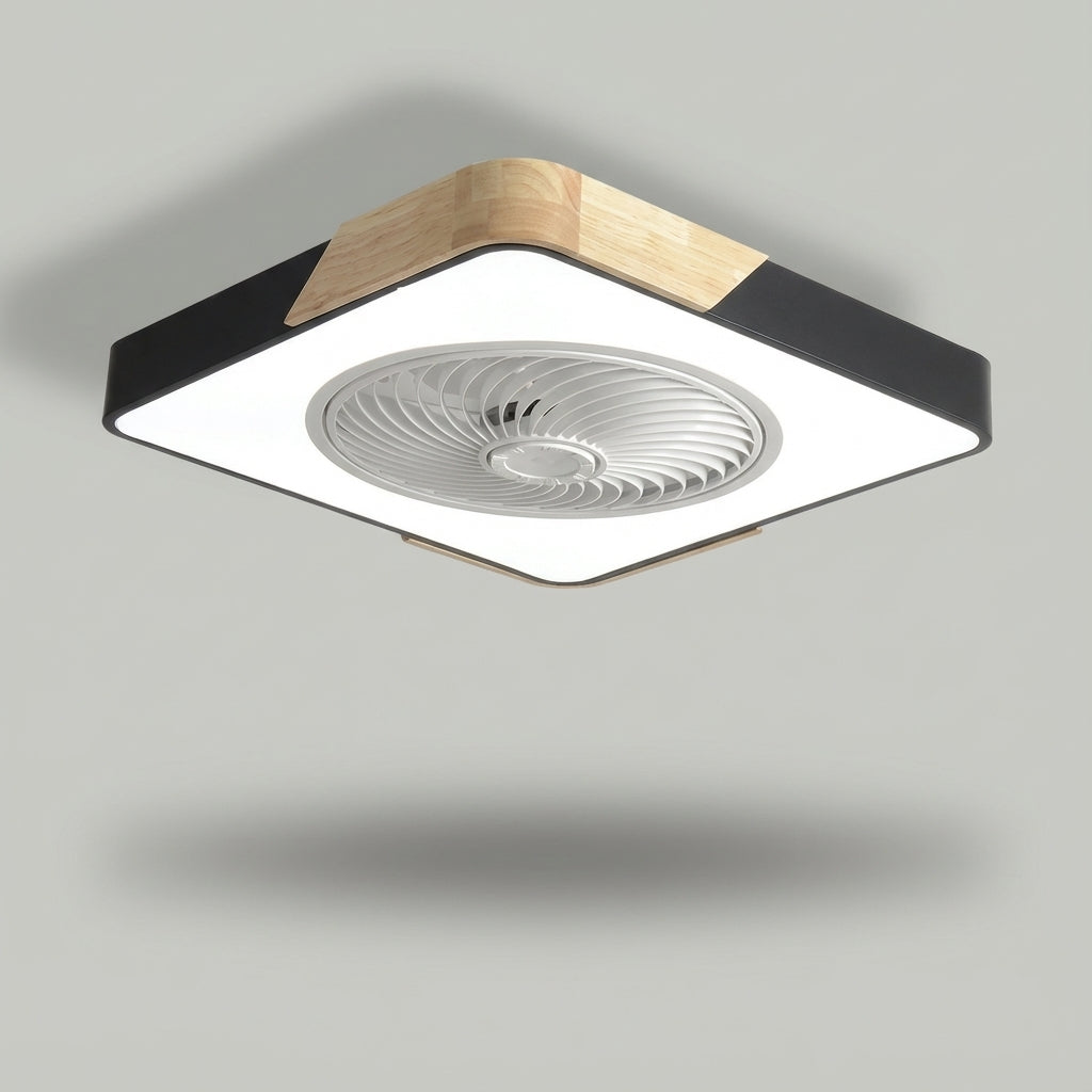Elegant modern bladeless ceiling fan light, quiet LED, remote control, enhancing any contemporary home.