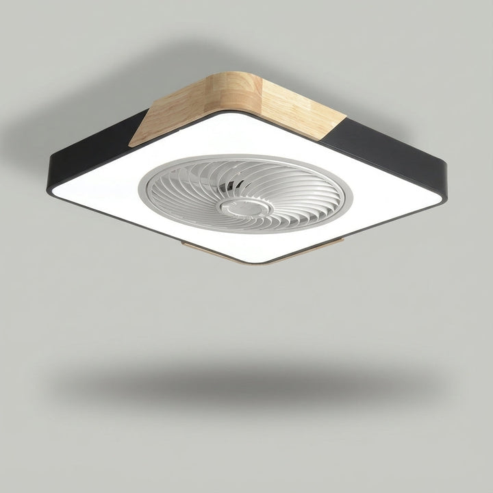 Elegant modern bladeless ceiling fan light, quiet LED, remote control, enhancing any contemporary home.