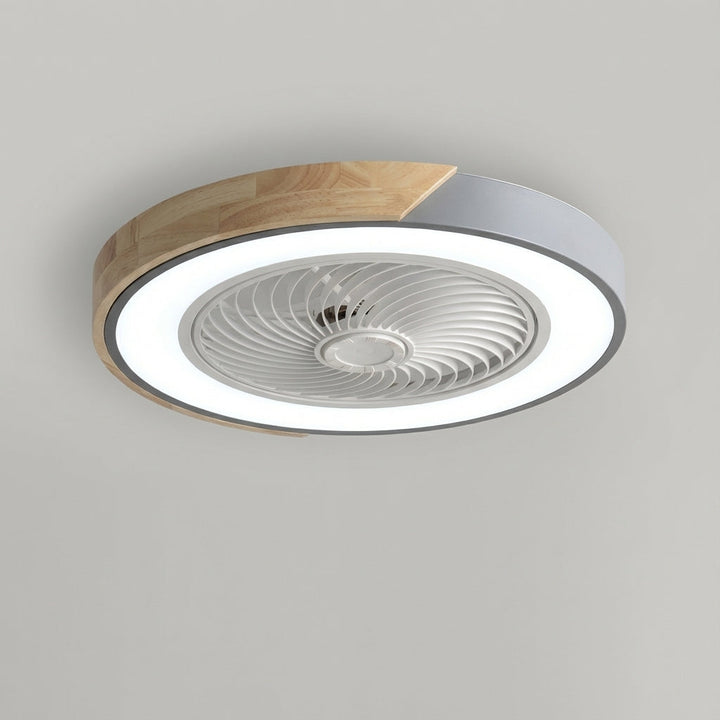 Breezora modern bladeless fan & LED light fixture, quiet, remote controlled for contemporary interiors.