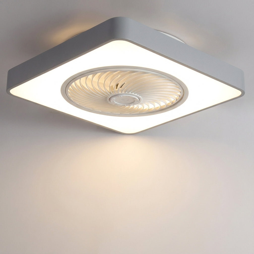 Stylish bladeless ceiling fan with integrated LED light, perfect home decor for living rooms or bedrooms.