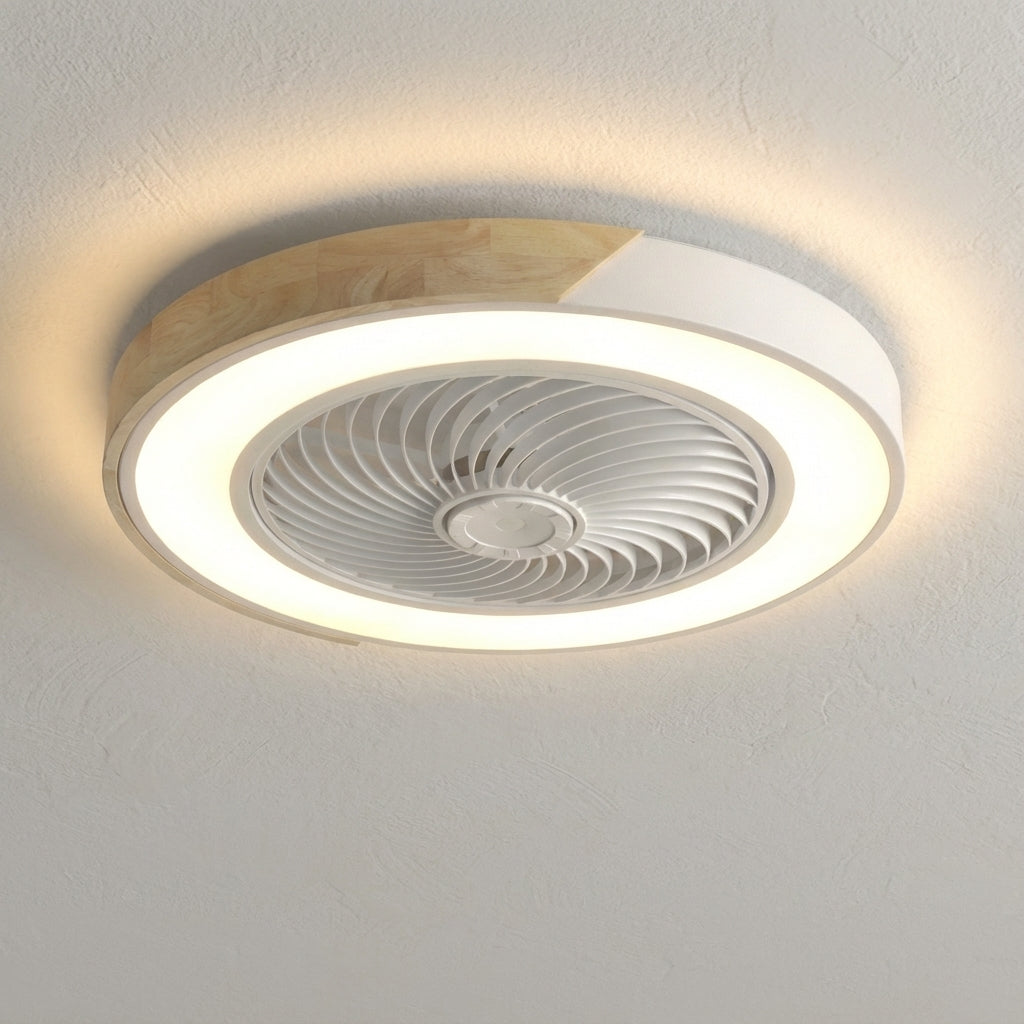 Enjoy quiet comfort with this bladeless ceiling fan & LED light fixture, remote controlled, perfect for home.