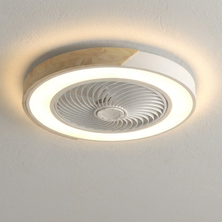 Enjoy quiet comfort with this bladeless ceiling fan & LED light fixture, remote controlled, perfect for home.