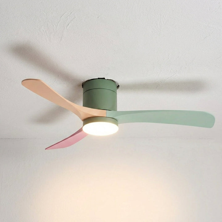 Contemporary modern ceiling fan with LED light. Ideal for living room or bedroom comfort and stylish design.