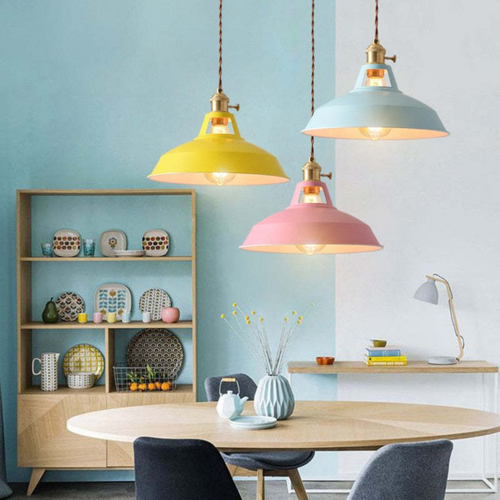 Contemporary colorful LED pendant light, ideal for modern home interior design.