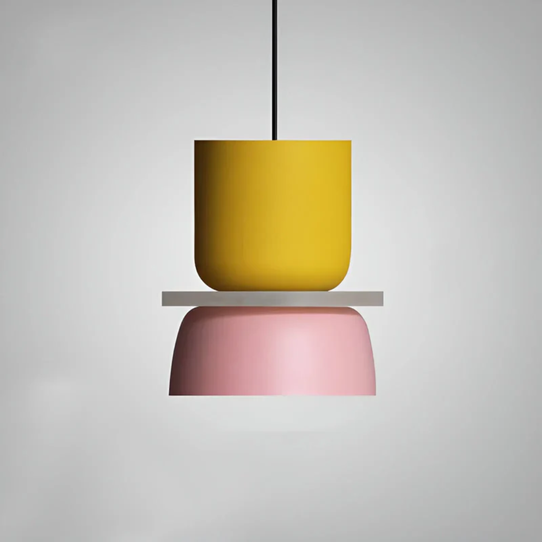 Modern Macaron LED pendant light installed above a kitchen counter, adds colorful ambiance.
