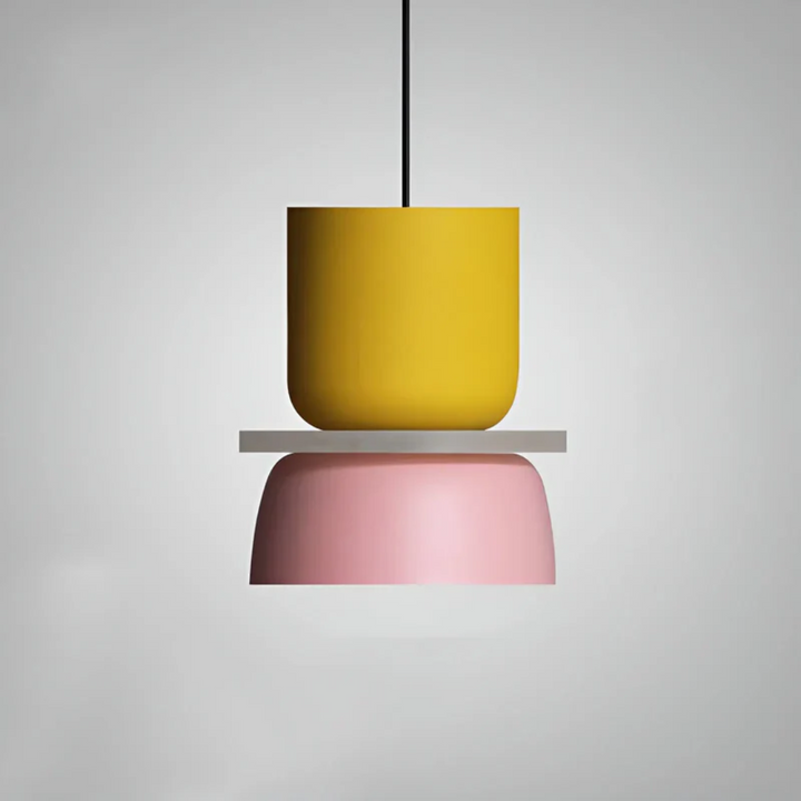 Modern Macaron LED pendant light installed above a kitchen counter, adds colorful ambiance.