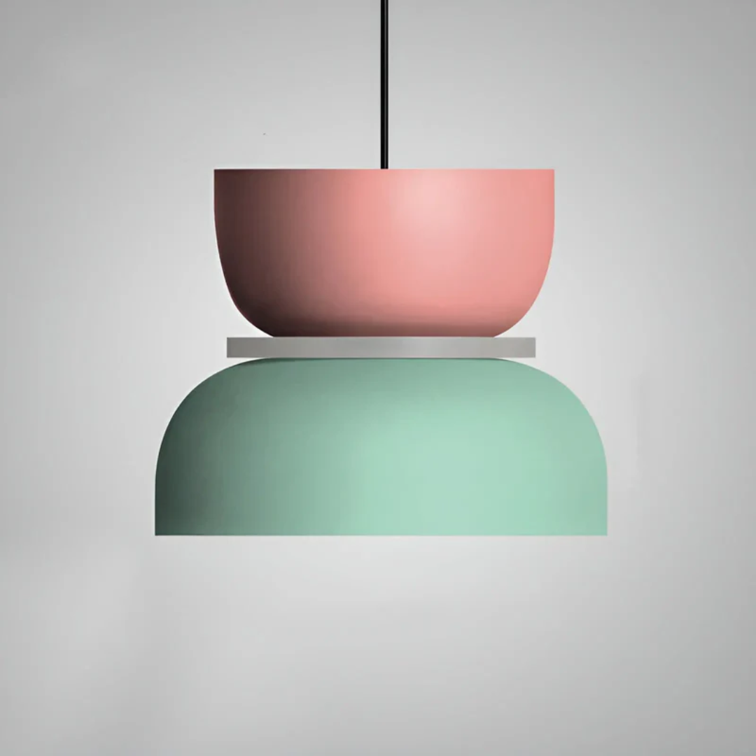 Vibrant Macaron LED pendant light, ideal dining room decor, modern & colorful ceiling lamp.