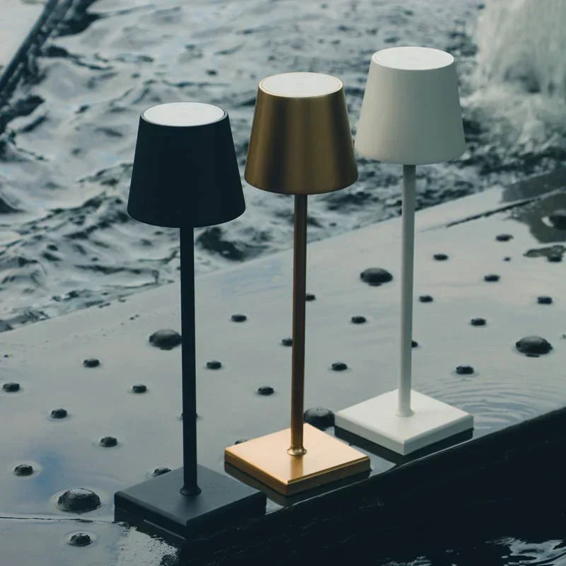 Cordless dimmable table lamp, modern LED, rechargeable & portable for flexible lighting anywhere.