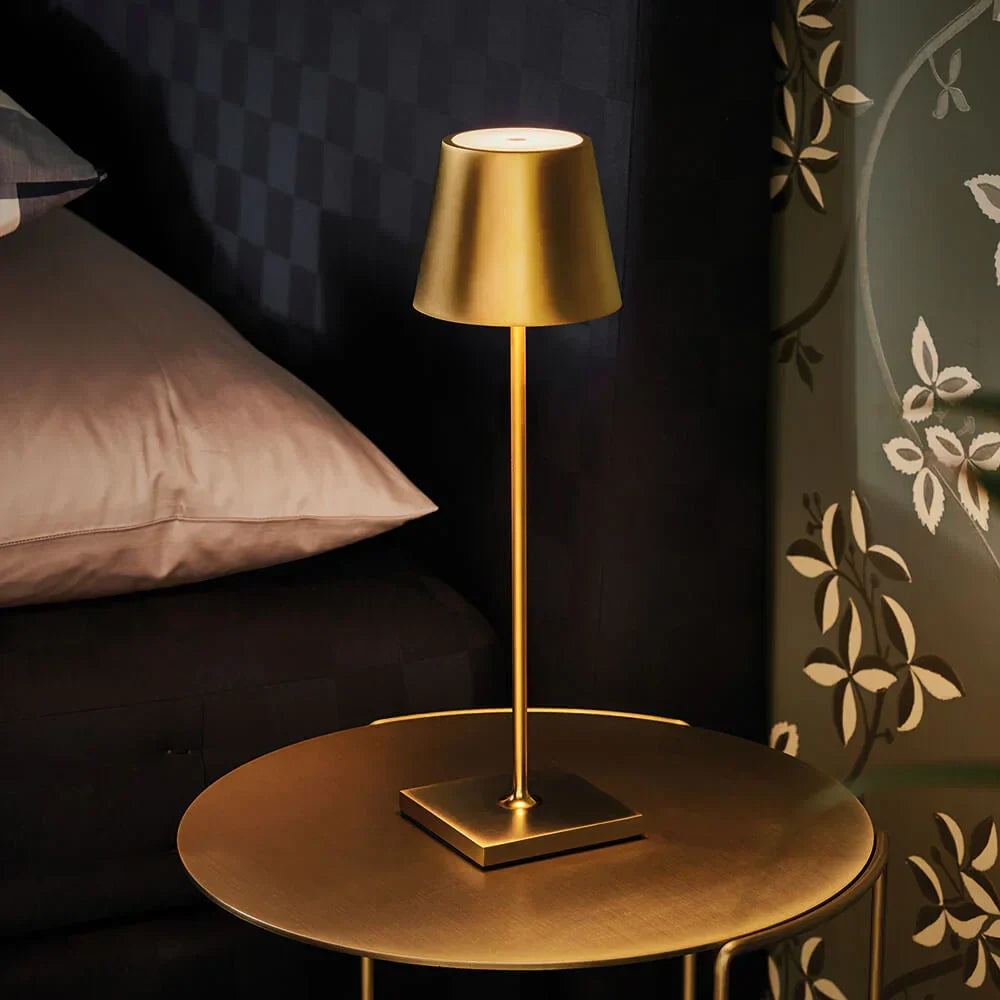 LumiLuxe modern dimmable LED table lamp, rechargeable & portable for home office or bedroom.