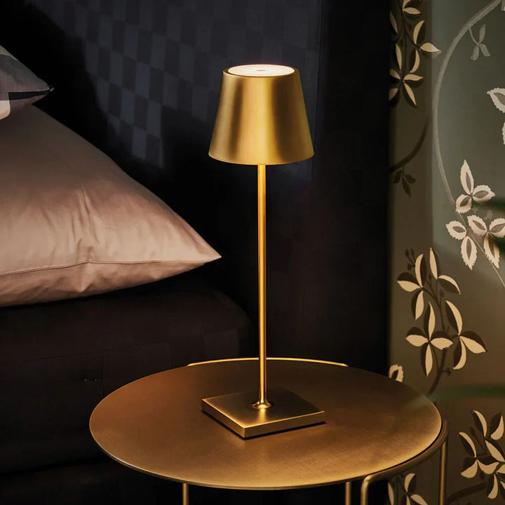 LumiLuxe modern dimmable LED table lamp, rechargeable & portable for home office or bedroom.