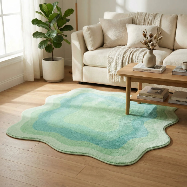 Modern Flowique gradient area rug with soft plush design, perfect for home decor in living room or bedroom.