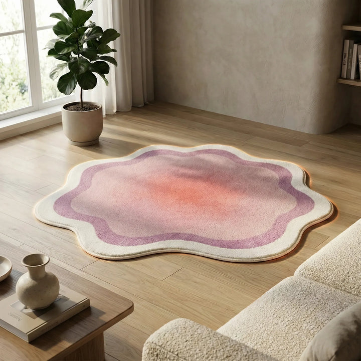 Statement Flowique gradient area rug, soft plush with wave design; adds comfort and modern style to any home.