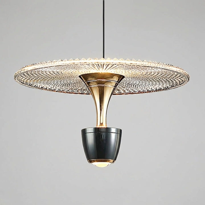 Red Glissara modern pendant ceiling light. Elegant fixture, ideal for living room ambient lighting & home decor.