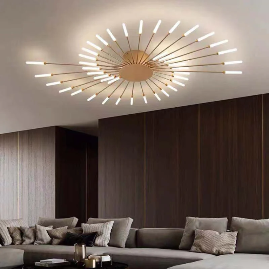 Modern LED ceiling light for large living rooms, dimmable, sleek black finish.