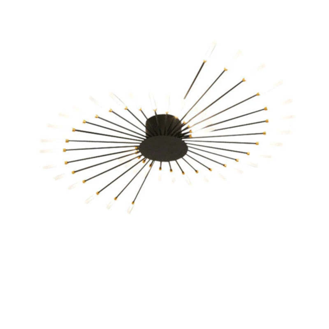Elegant gold LED ceiling light for large living rooms, dimmable feature.