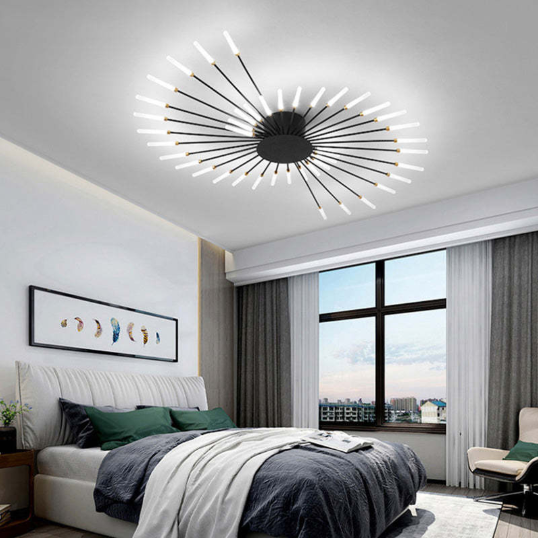 Sleek black LED ceiling light for modern large spaces, energy-efficient.
