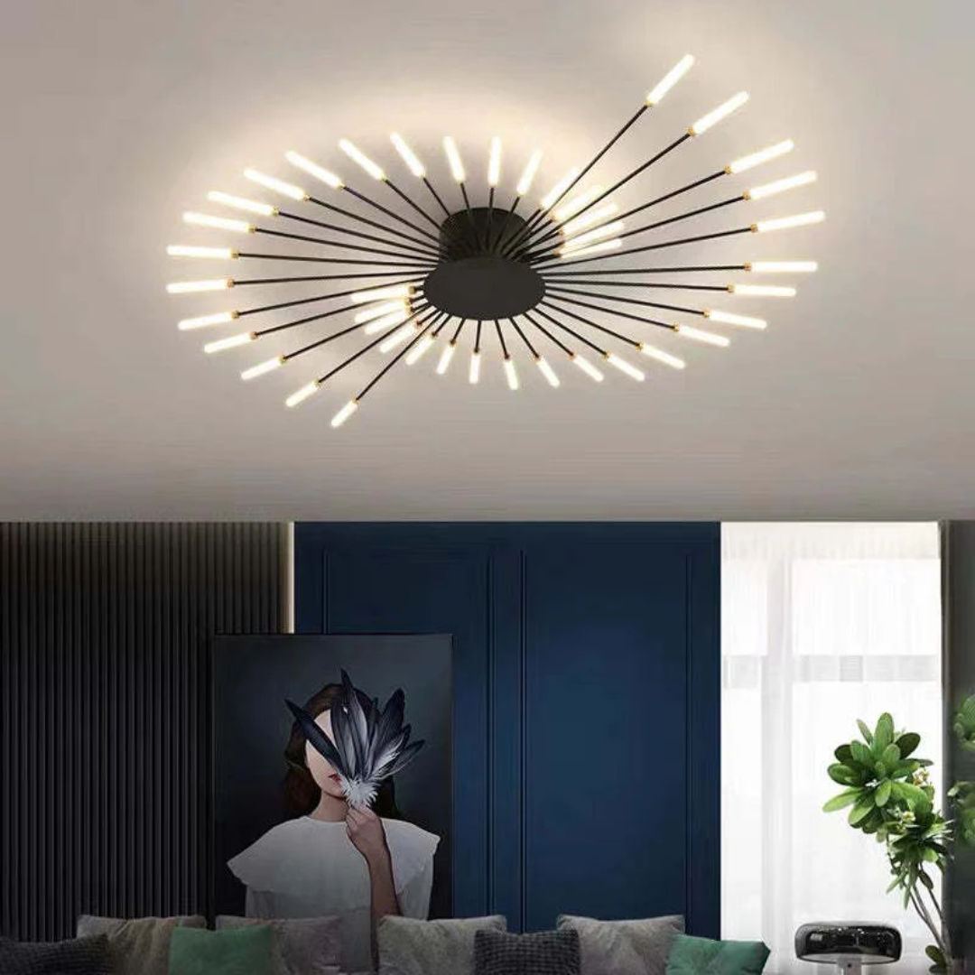 Gold modern LED ceiling light, ideal for large bedrooms, contemporary design.