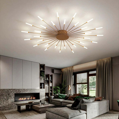 Modern gold LED light, dimmable, great for large bedrooms & living rooms.