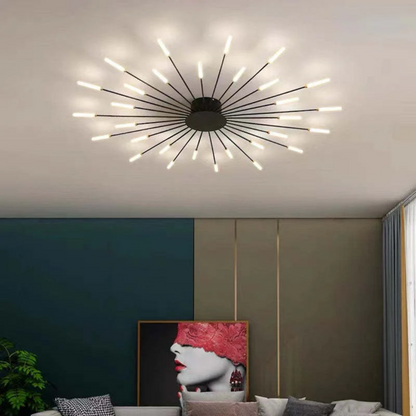Sleek modern LED ceiling light, gold, enhancing large room home decor.