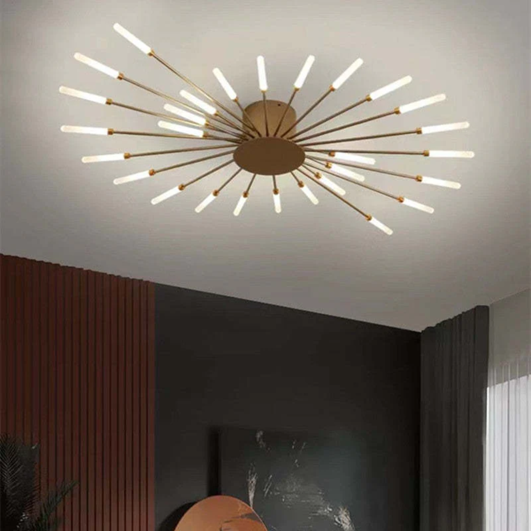 Energy-efficient black LED ceiling light for large living rooms, dimmable.