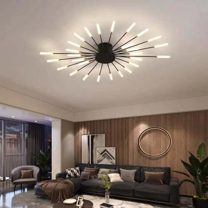 Modern gold LED ceiling light, statement piece for hotels & large spaces.