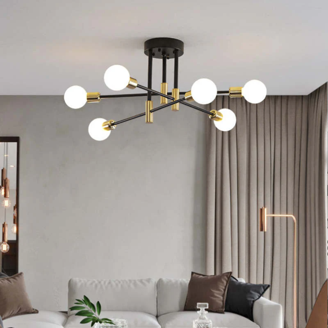 Sleek black gold modern LED ceiling light for luxury home lighting. Ideal for sophisticated spaces.
