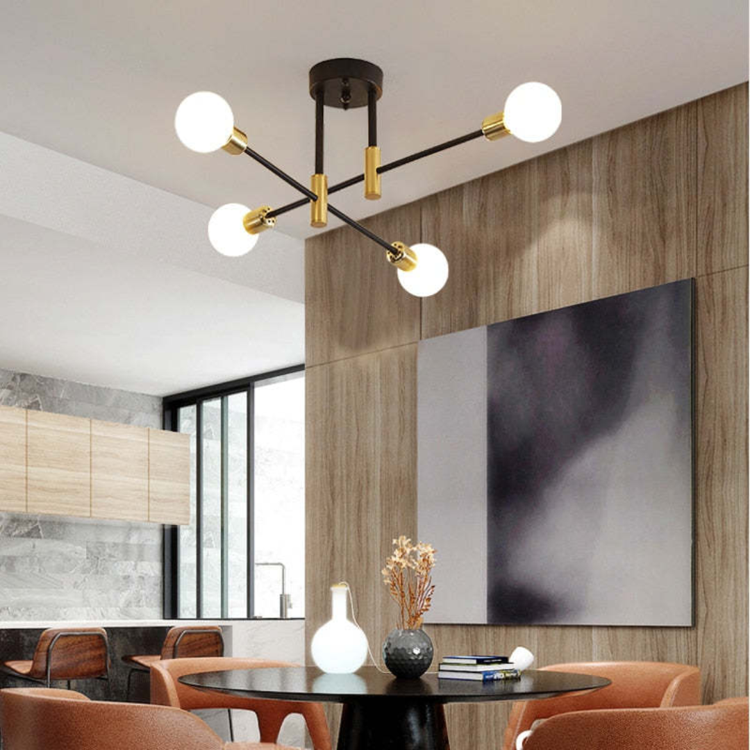 Elegant black gold modern LED ceiling light, perfect for a luxurious bedroom or sophisticated dining area.