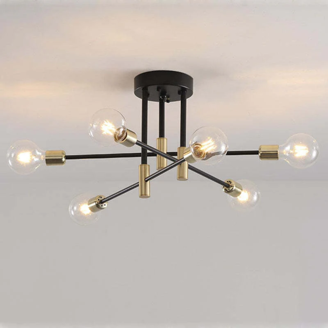 Statement black gold modern LED ceiling light, a luxurious and elegant home decor lighting fixture.