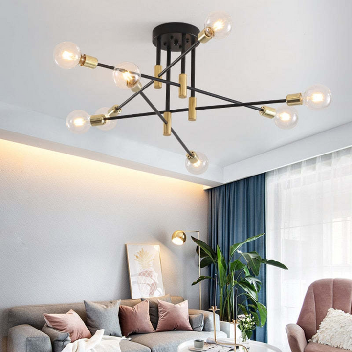 Luxurious modern LED ceiling light, black gold finish, providing warm white light for elegant homes.