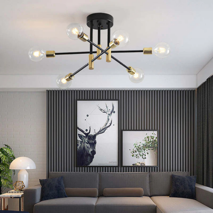 Chic black gold modern LED ceiling light, a sophisticated statement piece for contemporary interiors.
