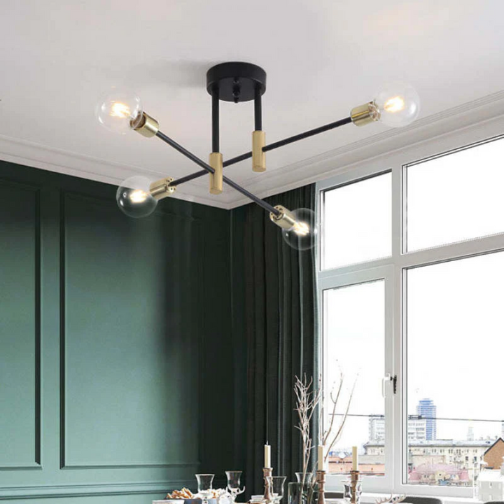 Overhead view of a modern LED ceiling light in black gold, offering luxurious warm white illumination.