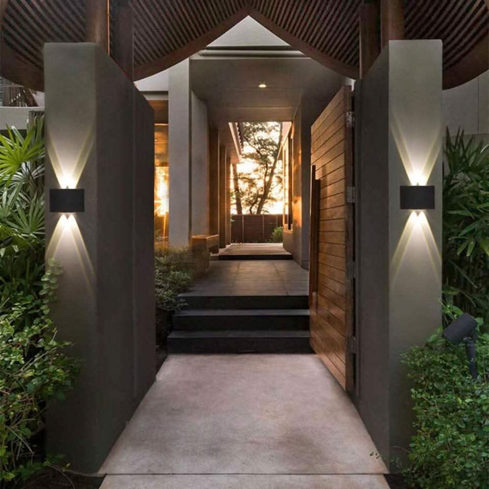 Energy-efficient outdoor LED wall lamp, enhancing home security & garden.