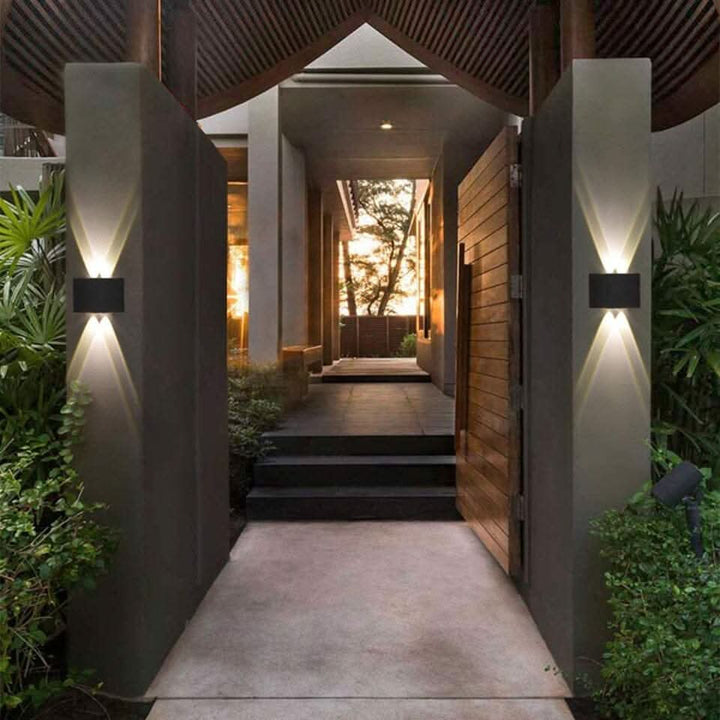 Energy-efficient outdoor LED wall lamp, enhancing home security & garden.