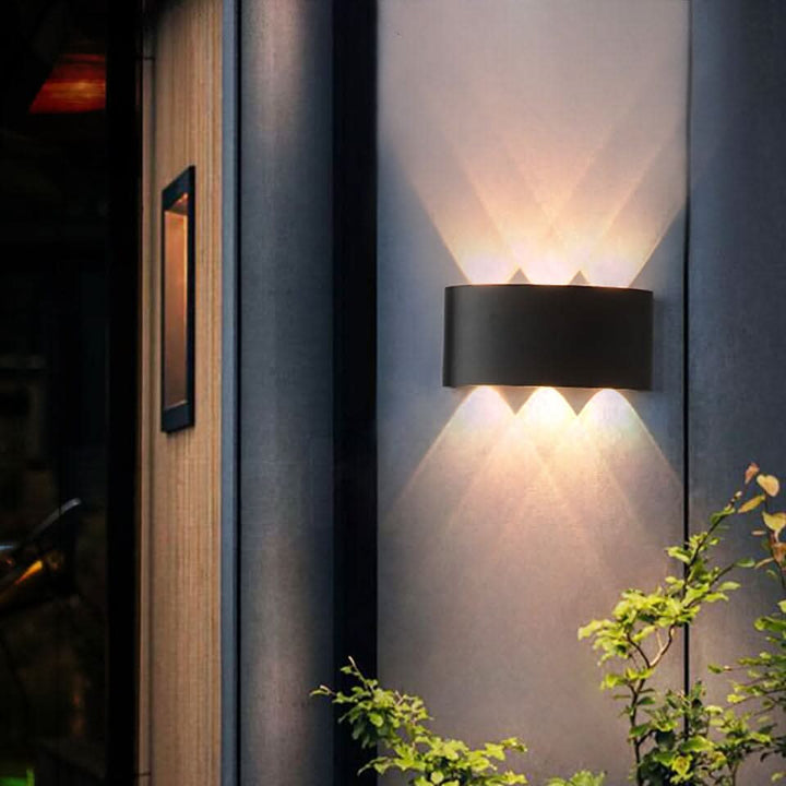 Patio LED wall light, modern and energy-efficient for outdoor spaces.