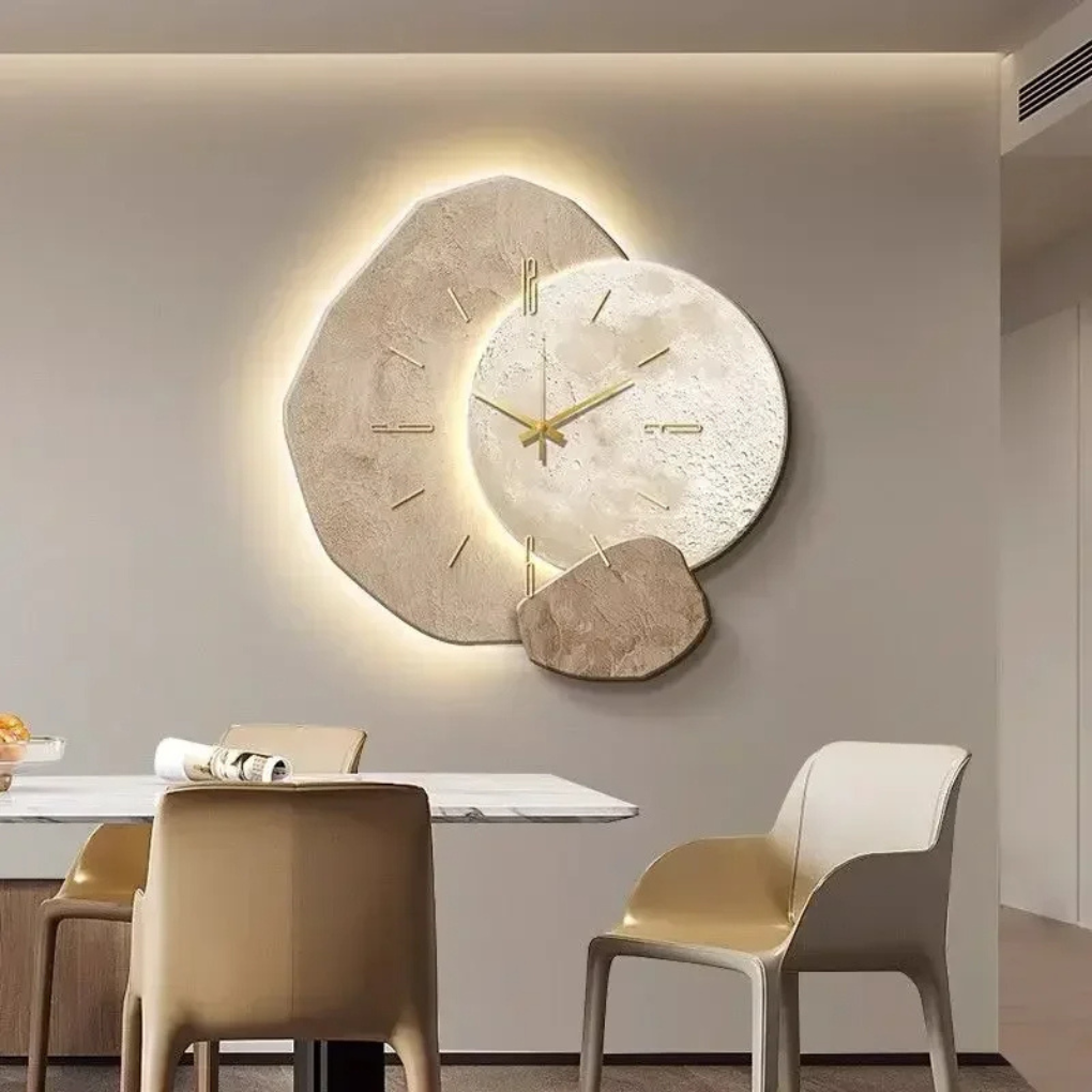 Modern LED wall clock, a contemporary home decor piece with integrated light for stylish interiors.